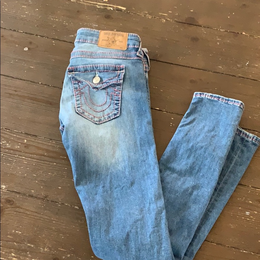 True Religion Pink Stitching Skinny Super T 28